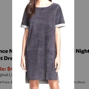 VINCE Navy Bonded Suede Night Out Navy Shift High Low Goat Leather Dress